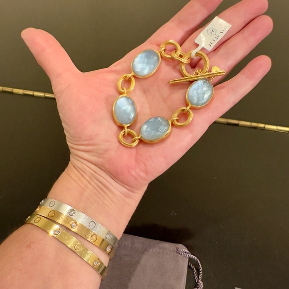 Julie Vos NWT authentic luxury minimalist Iridescent Chalcedony Blue Bracelet - Picture 14 of 17